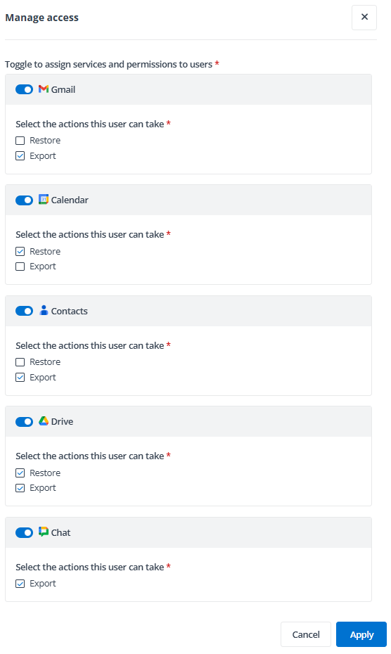 The Manage access pane.