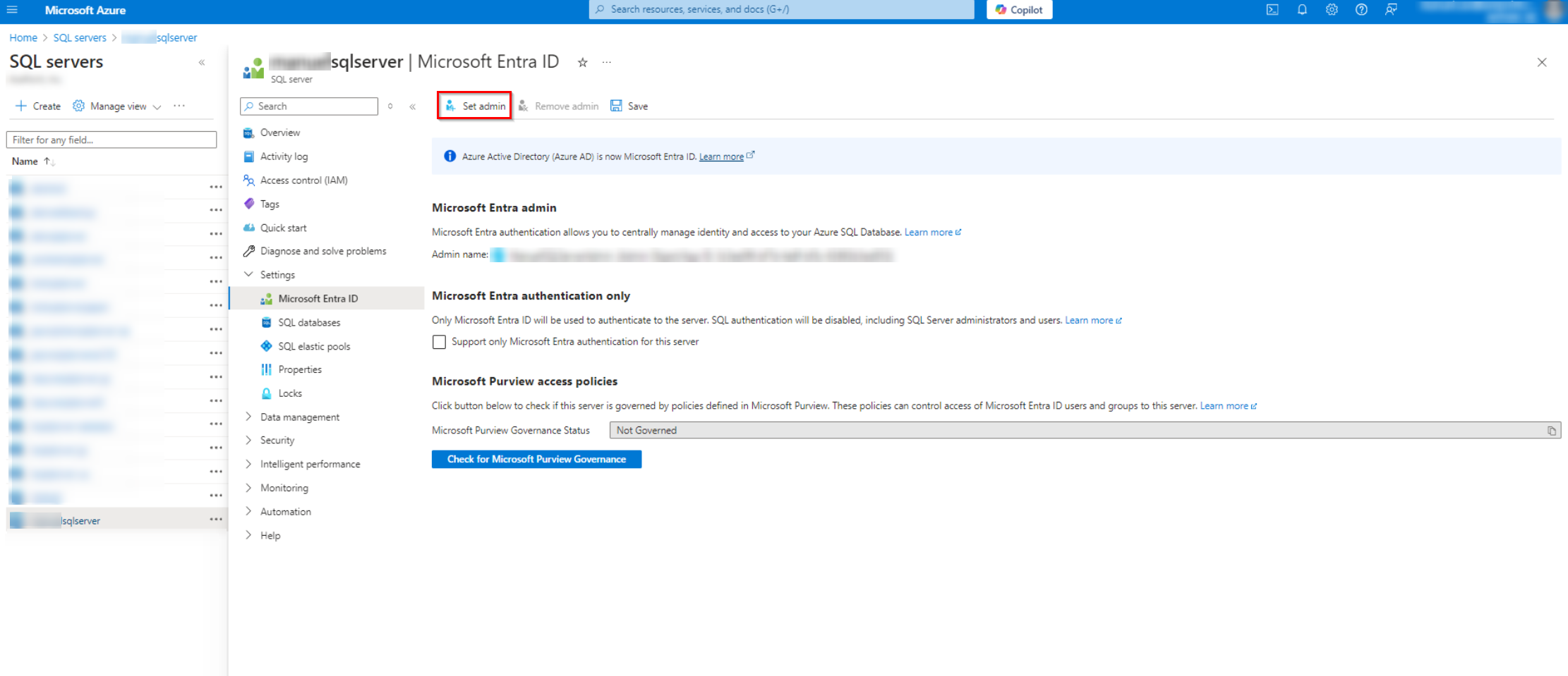 Click Set Admin.