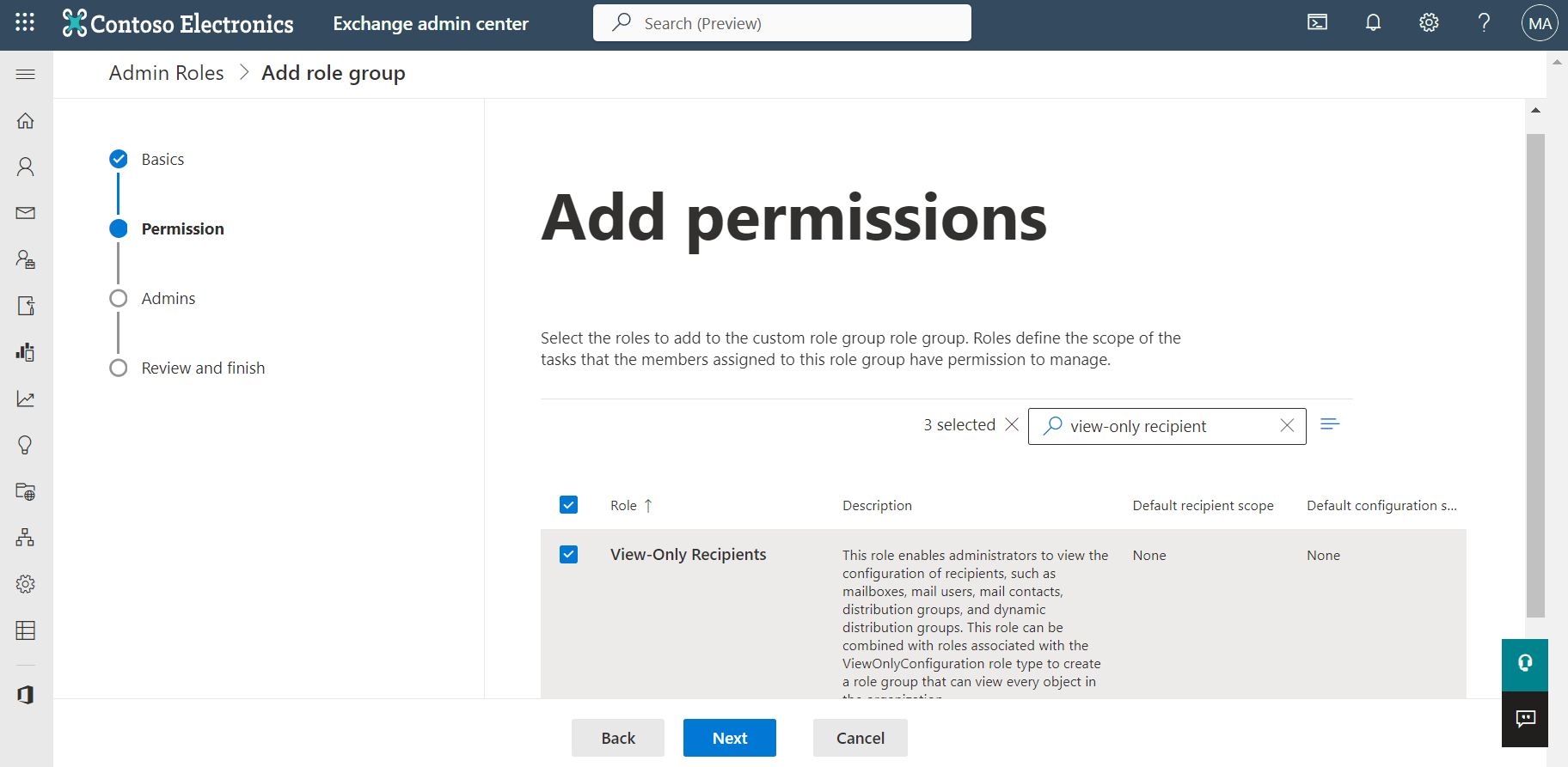Add permissions to the role group.