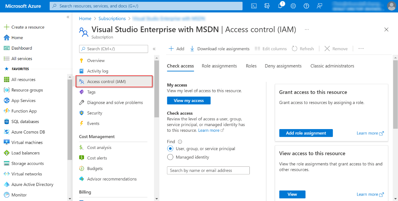 Click Access control (IAM) on the left pane. 