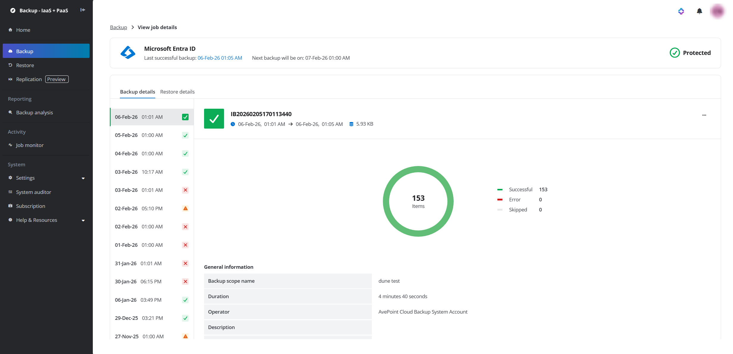 View backup and restore details.
