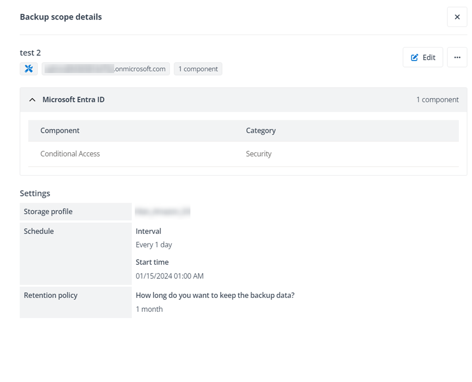 The Backup scope details panel for Admin Portal Settings. The Backup scope details panel for Admin Portal Settings.