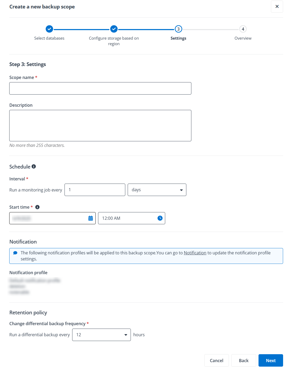 The backup scope settings.