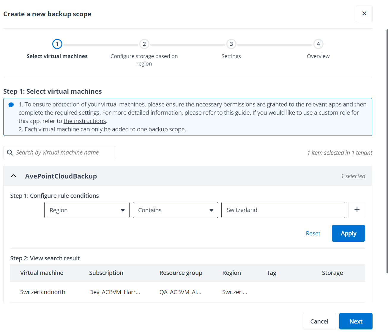 Configure the rule conditions for the dynamic backup scope.