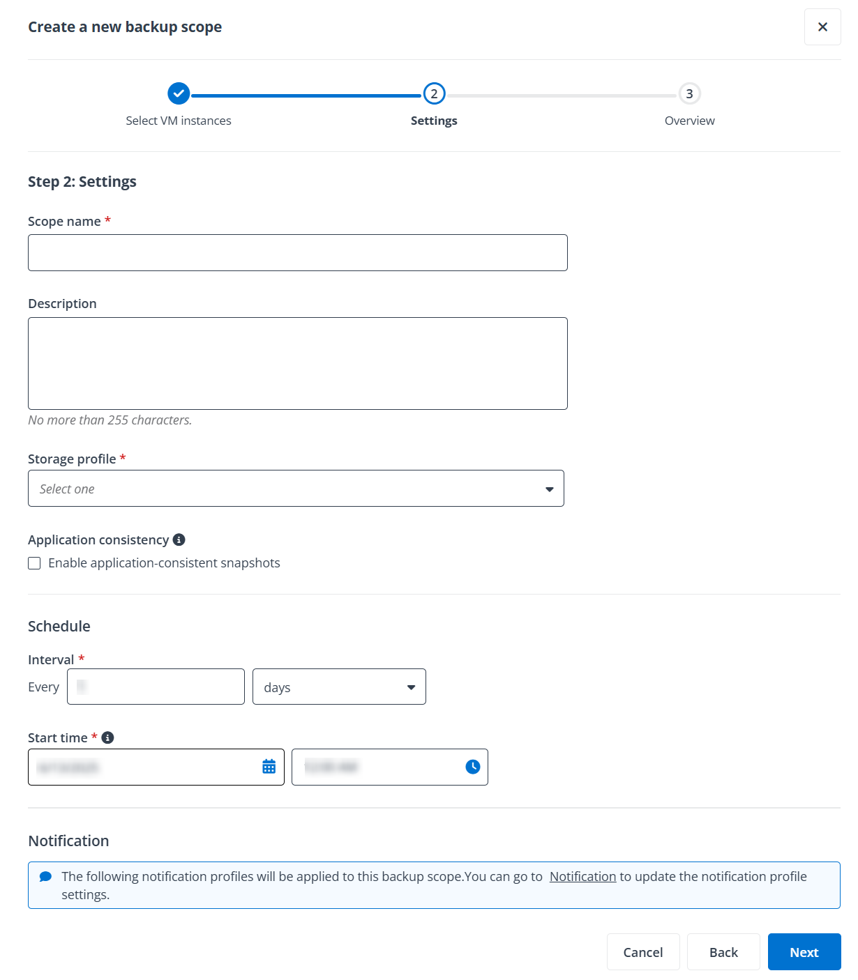 The Settings step.
