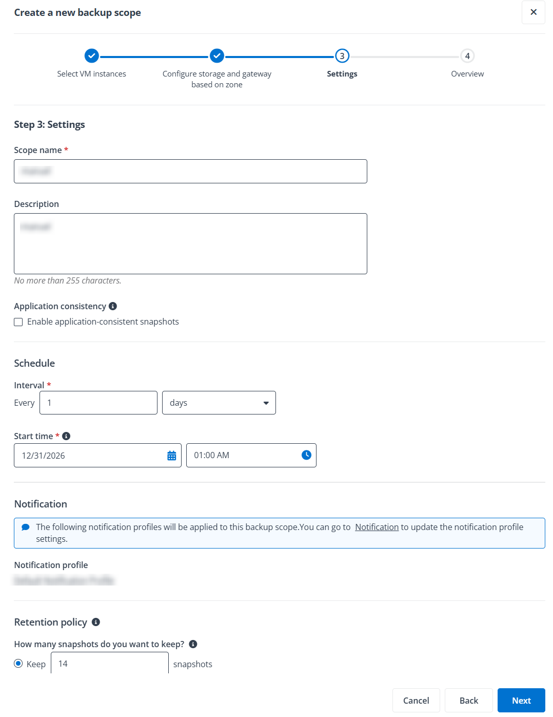 The Settings step.
