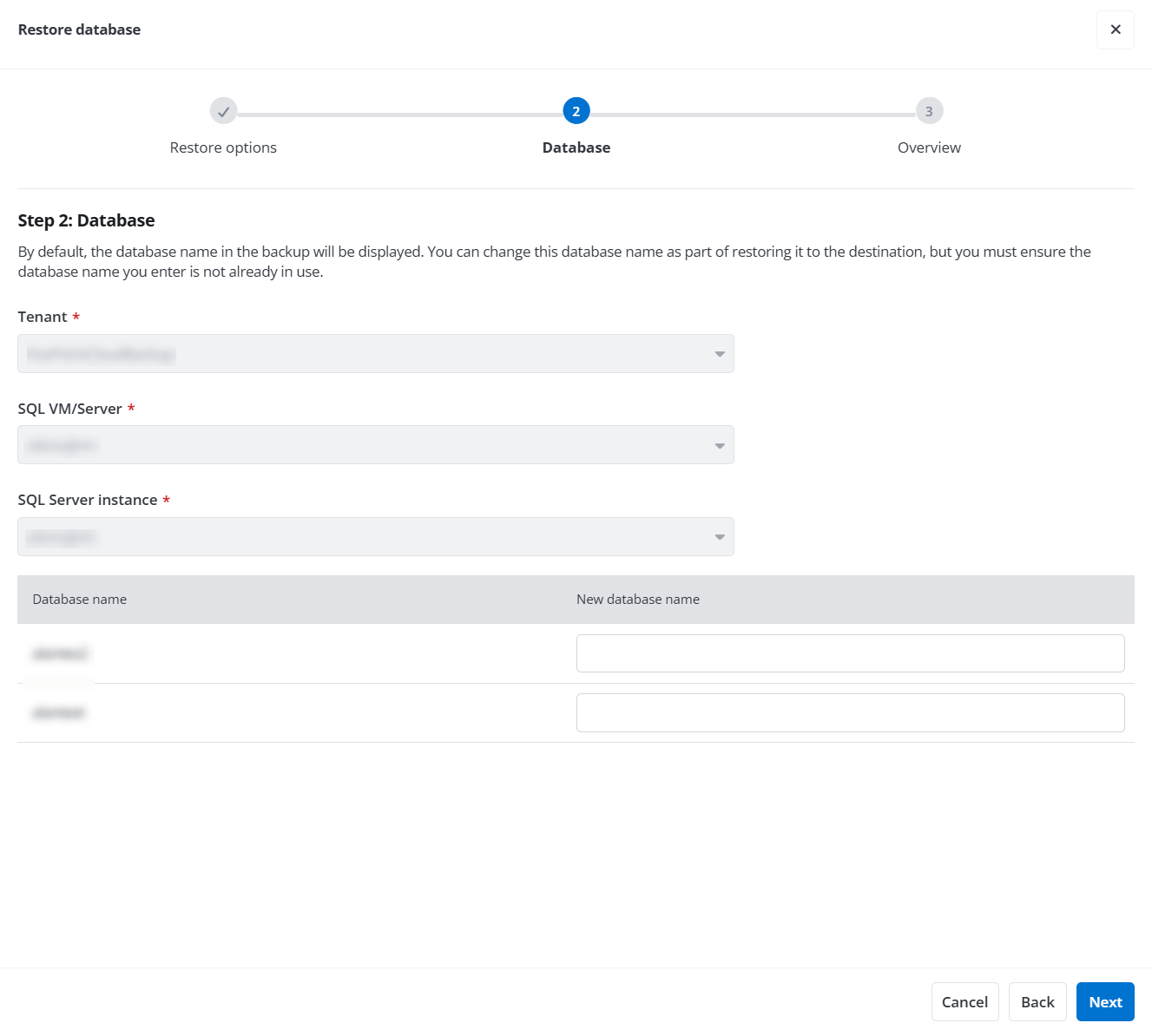 The Database step.