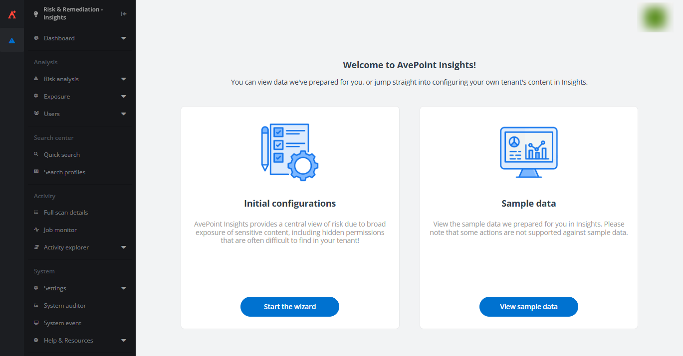 The welcome page of Insights.