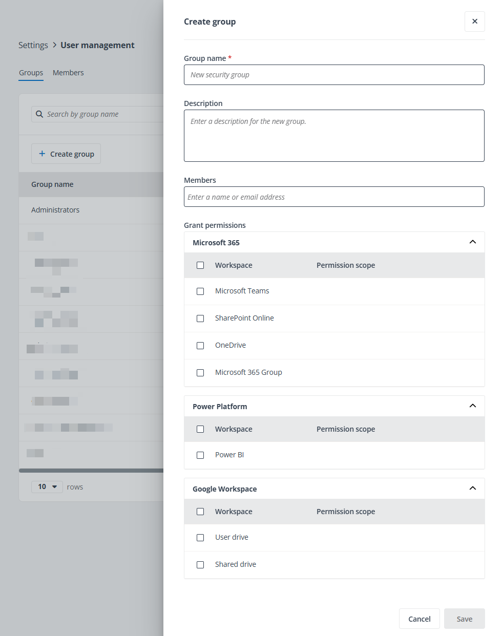Create group window.