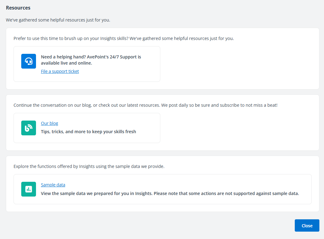 Resources page of Insights for Google.
