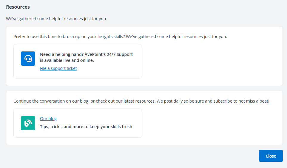 Resources page of Insights for Salesforce.
