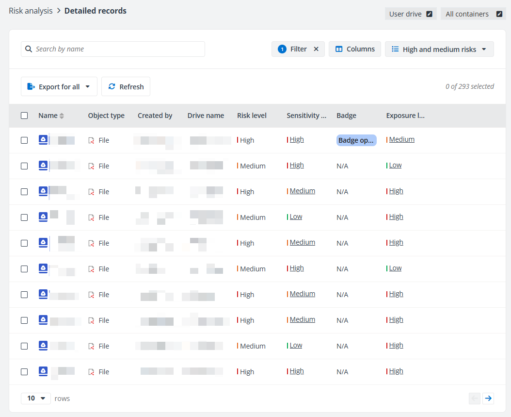 Risk analysis detailed records report.