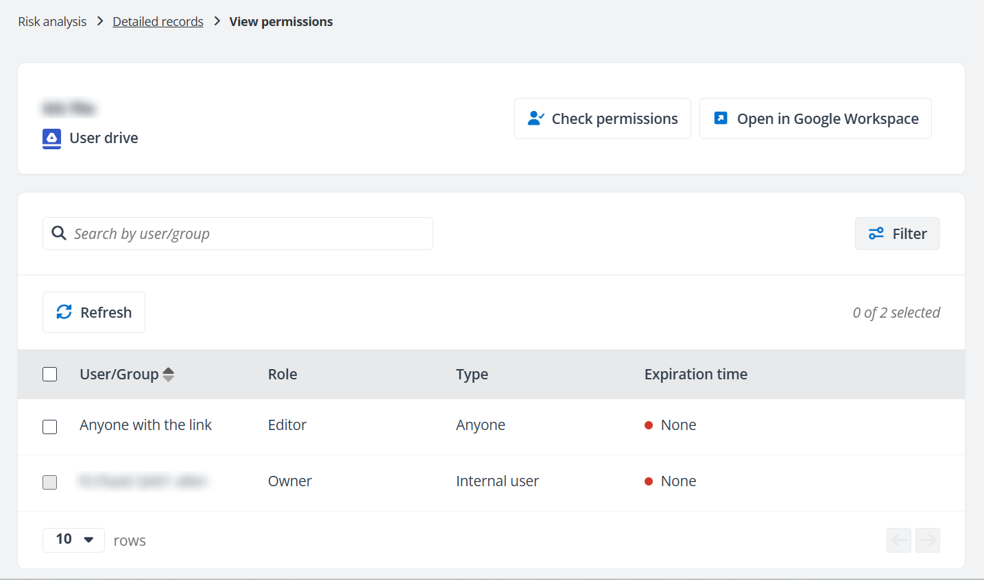 View permissions page.