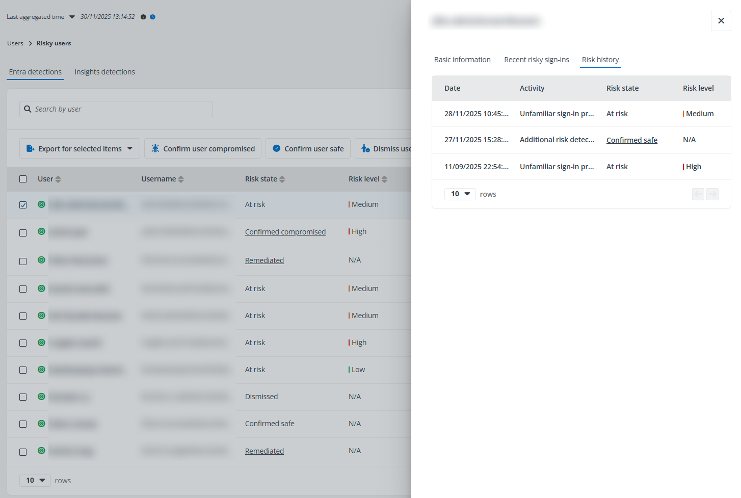 View details of a risky user.