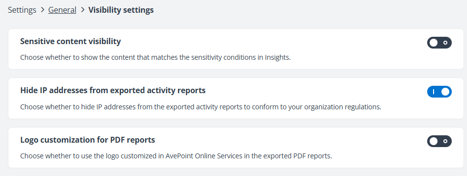 Visibility settings page.