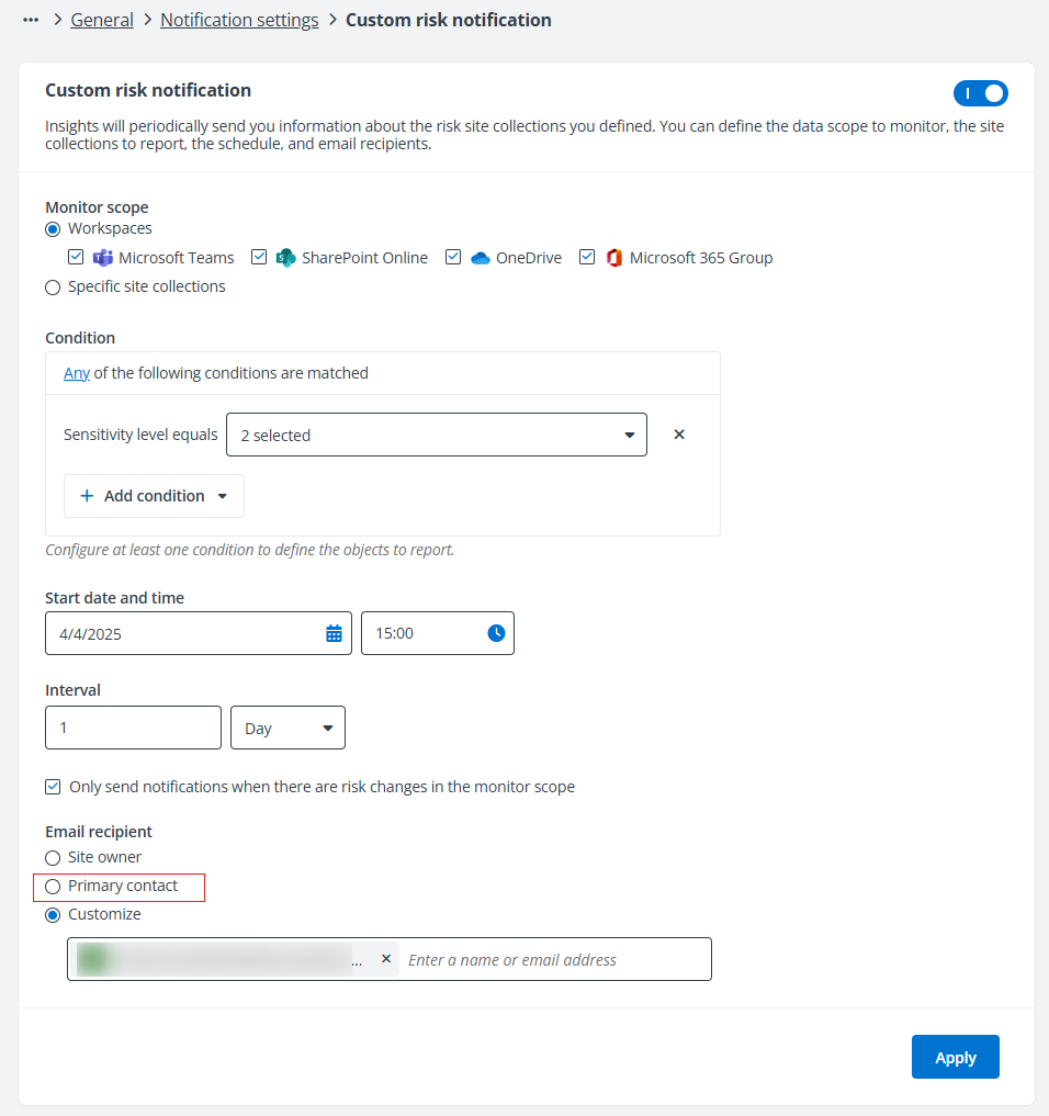 Show the Primary contact option.