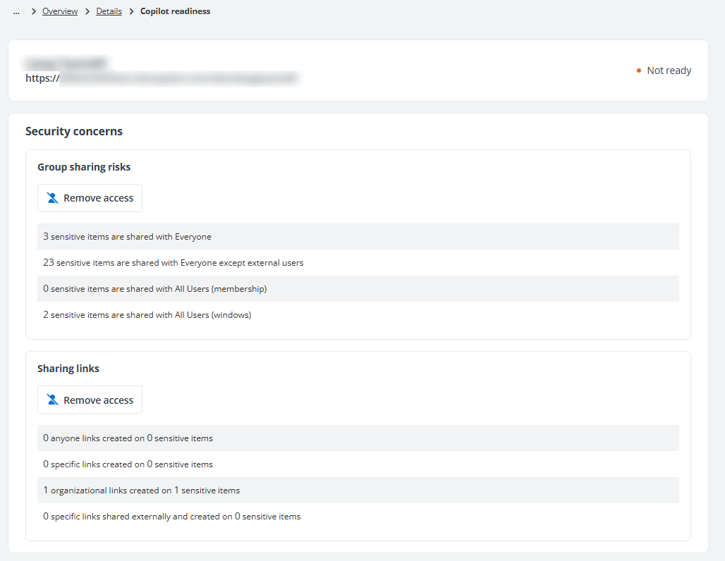 The Copilot readiness page of a Team or Group.