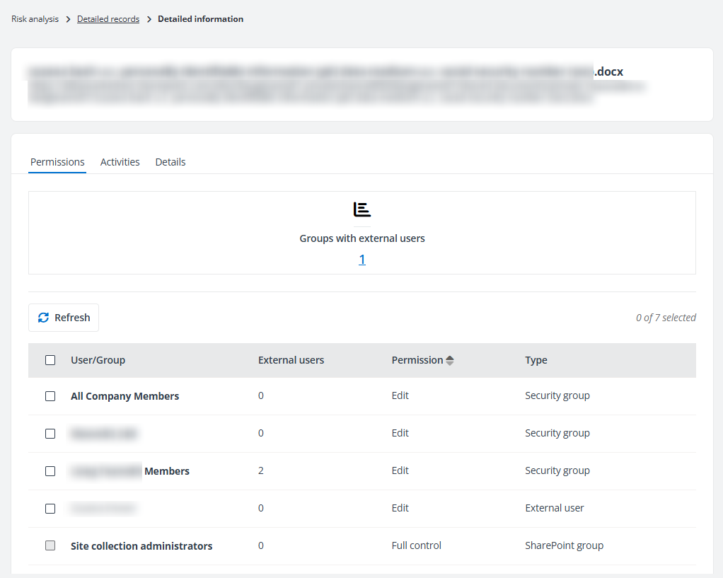 The Detailed information page of a site collection.