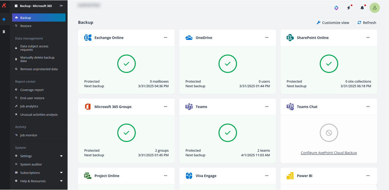 AvePoint Cloud Backup for Microsoft 365 with AvePoint Cloud Backup subscription only. AvePoint Cloud Backup for Microsoft 365 with AvePoint Cloud Backup subscription only.