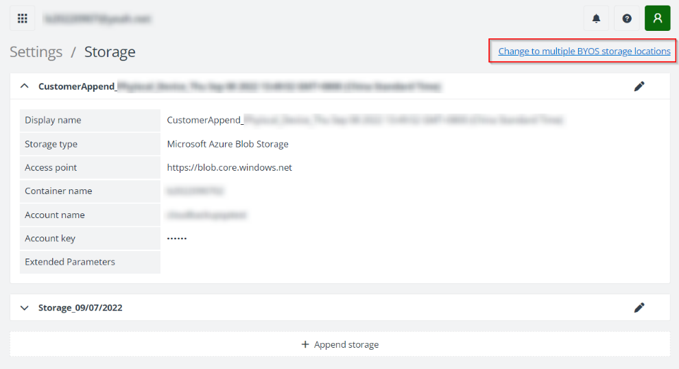 The Change to multiple BYOS storage locations button. The Change to multiple BYOS storage locations button.
