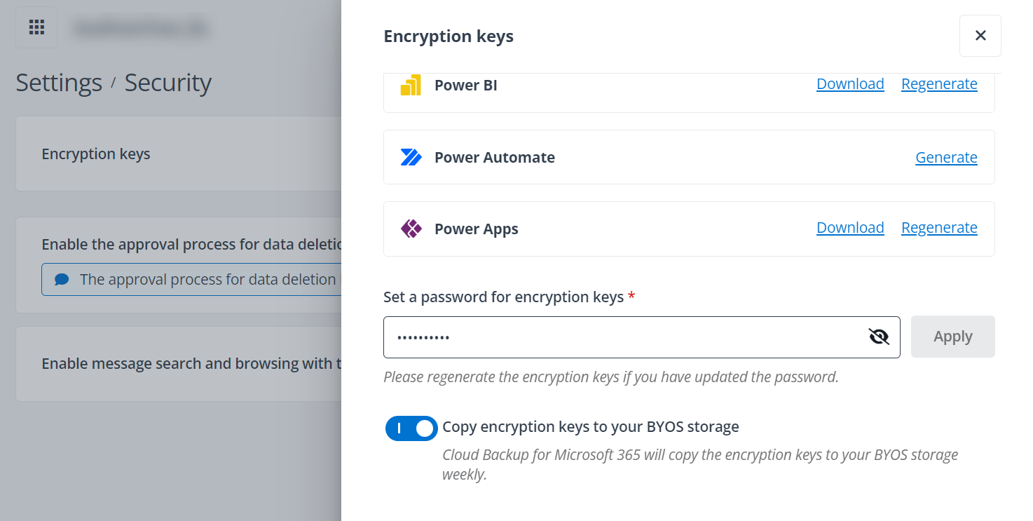 The Encryption keys page. The Encryption keys page.