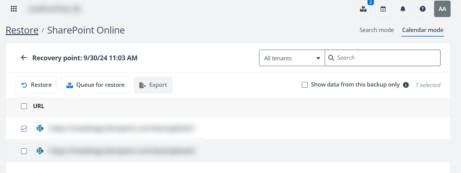 Add site collections for batch restore.