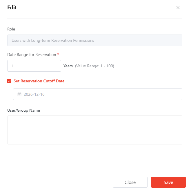 Edit users with long-term reservation permissions.
