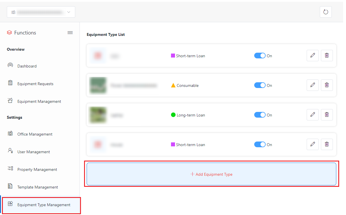 Add Equipment Type.