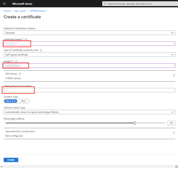 Create a certificate Create a certificate