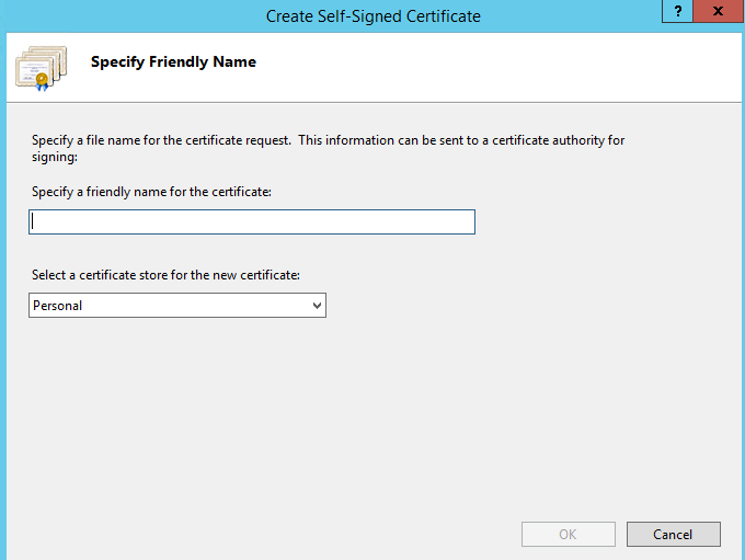 The Create Self-Signed Certificate window The Create Self-Signed Certificate window