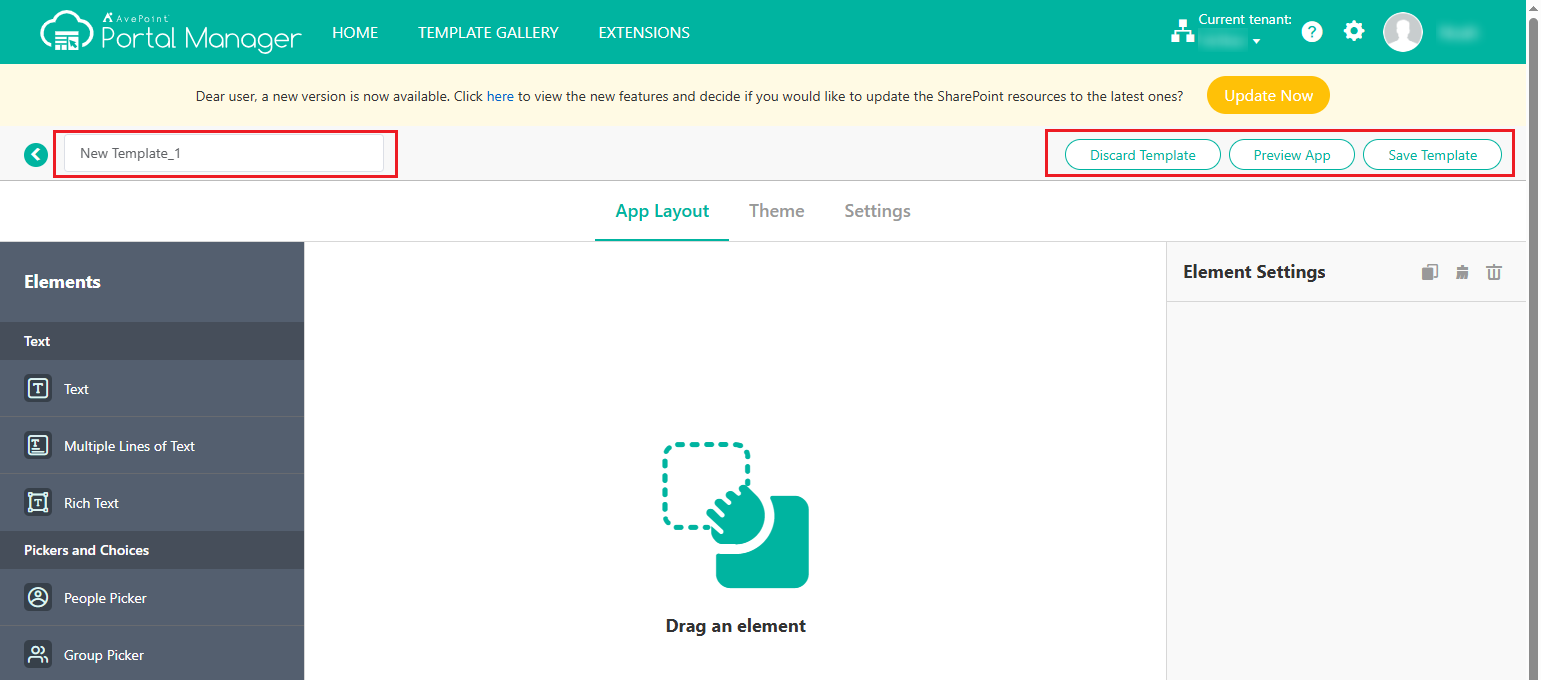 Available template actions.