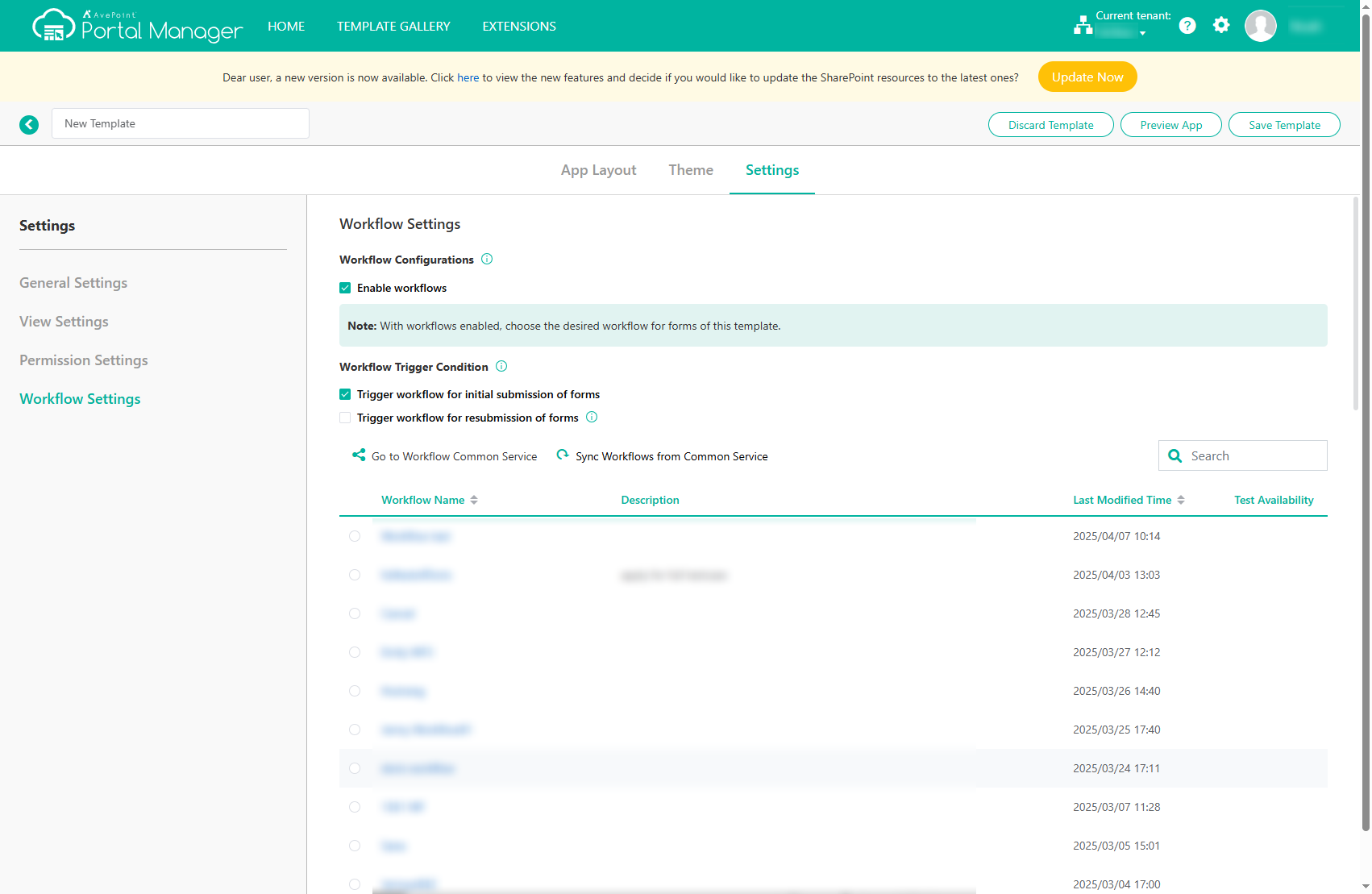 Workflow Settings.