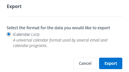 The Export pop-up window.