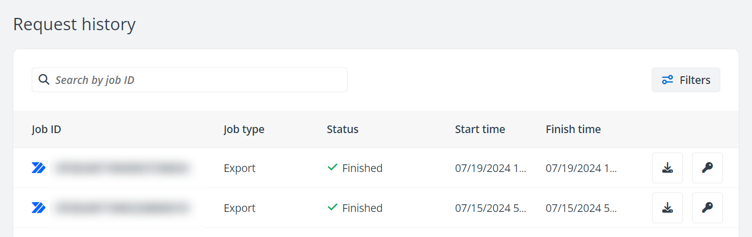 The Request history page.