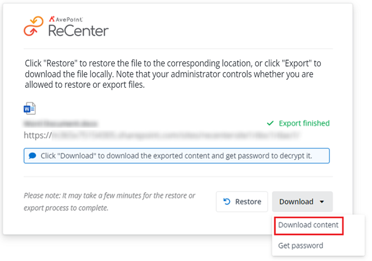 Clicking Download content.