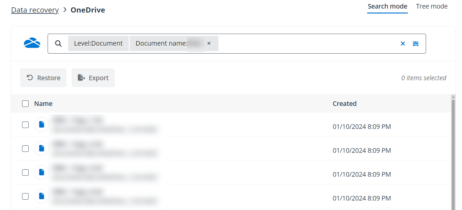 The table lists the search results.