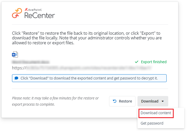 Clicking Download content.