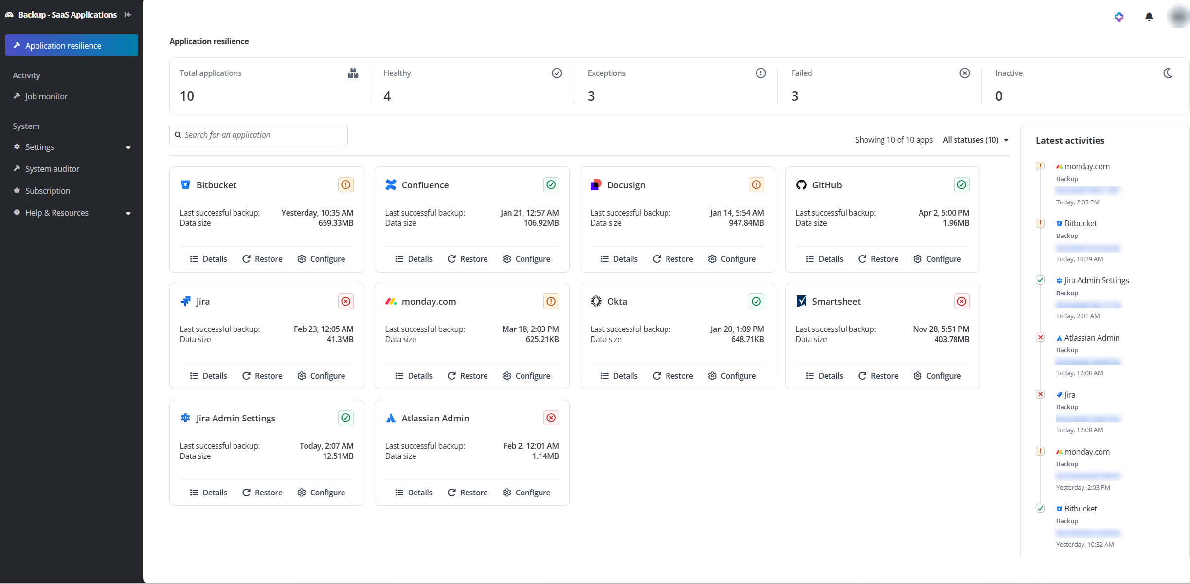 The Application resilience page. The Application resilience page.
