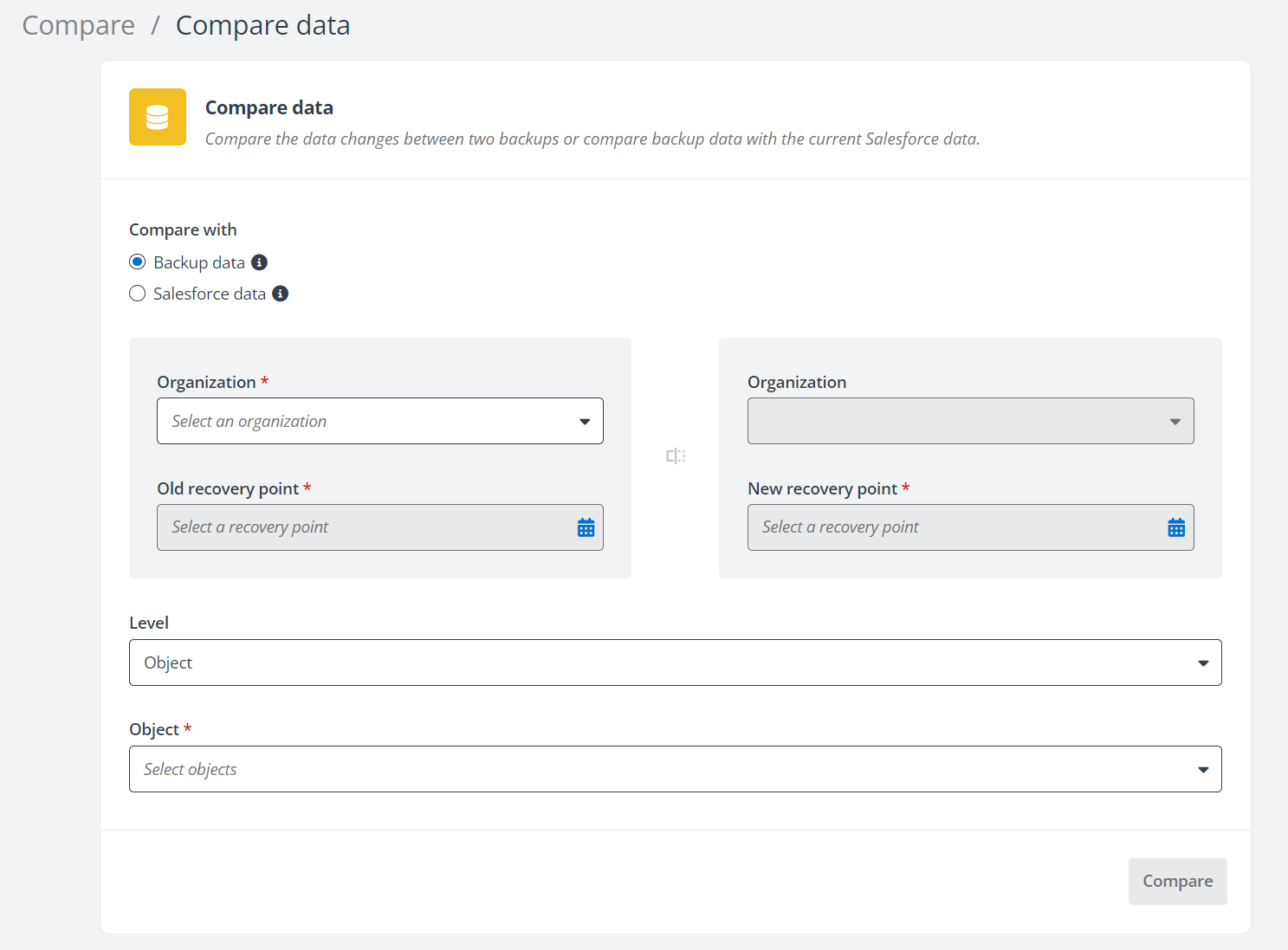 The Compare data page.