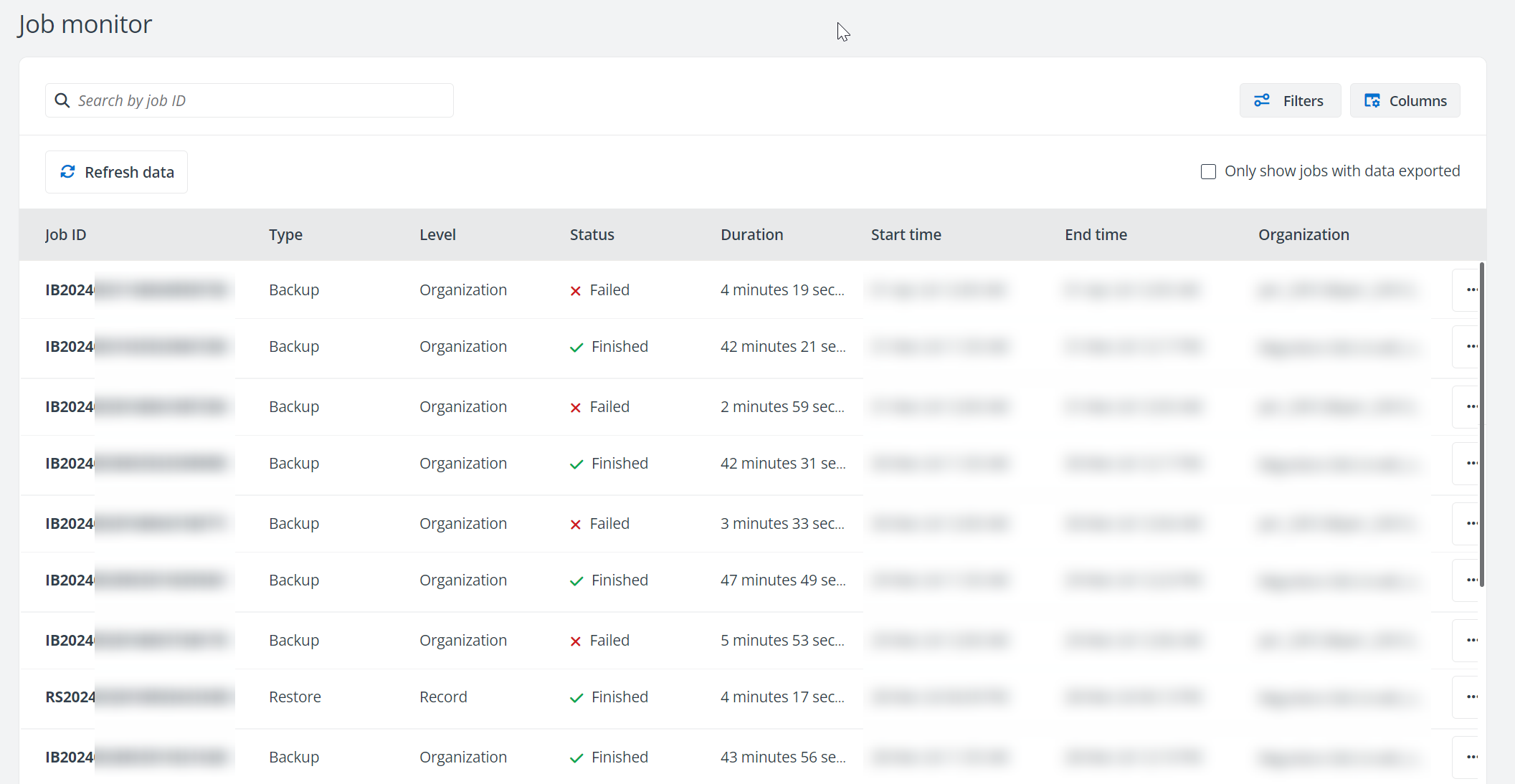 The Job monitor page.