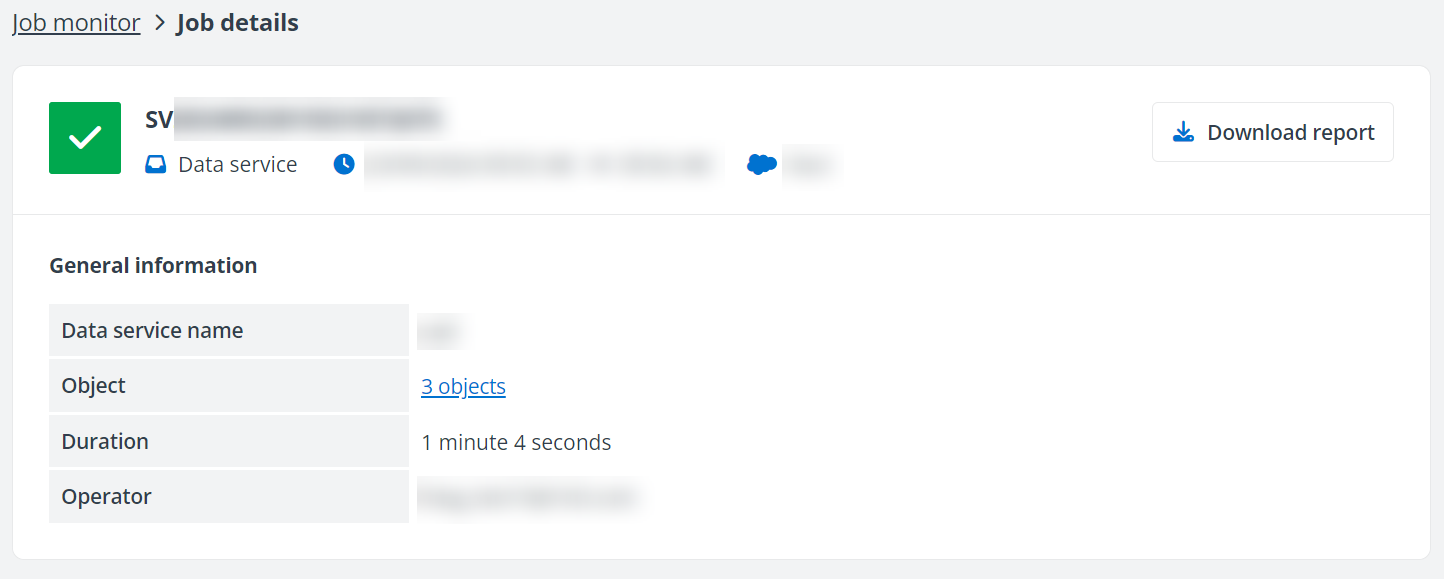 The data service job details page.