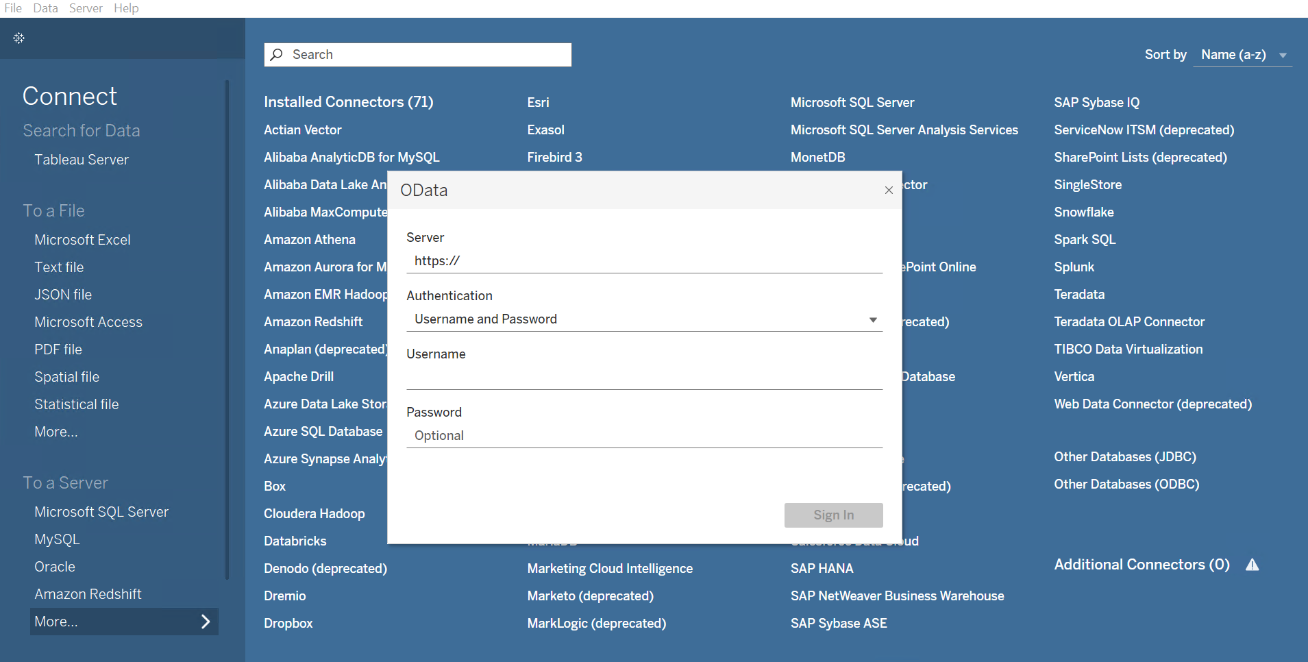 The OData window.