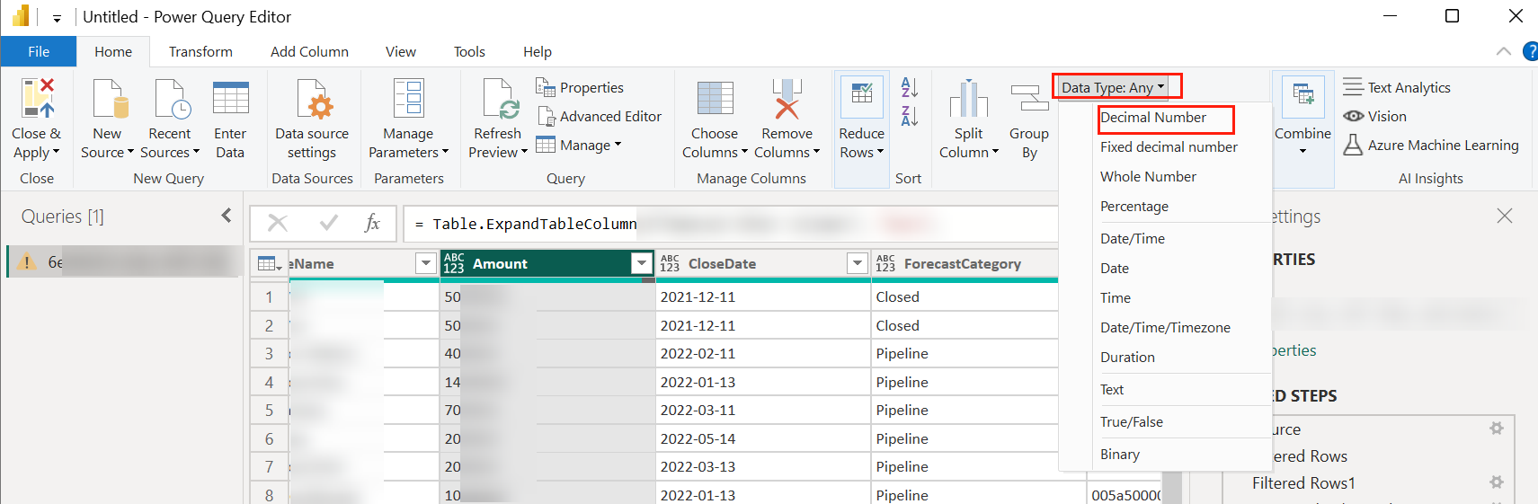 Data type > Decimal Number.