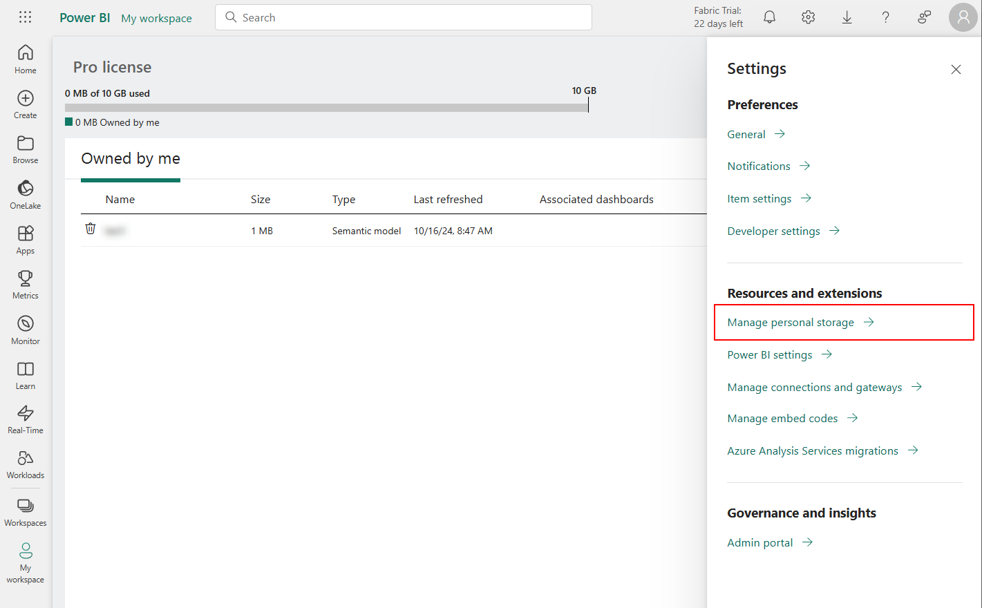 Power BI settings