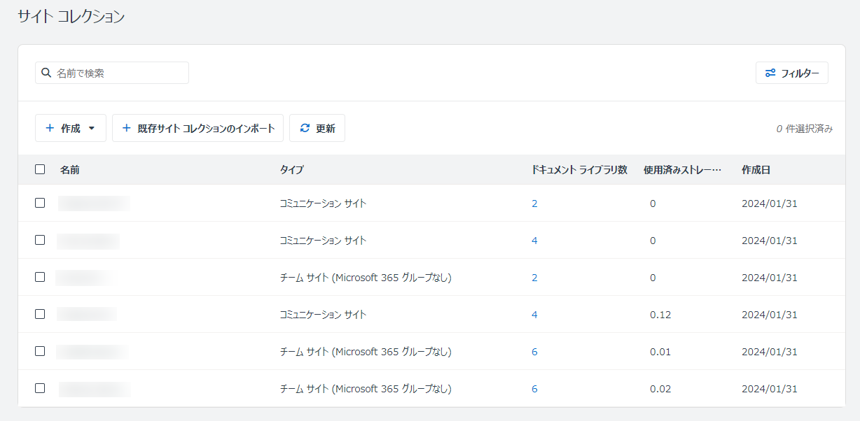 サイト コレクション ページ