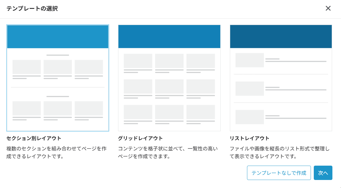 テンプレートの選択ウィンドウ テンプレートの選択ウィンドウ