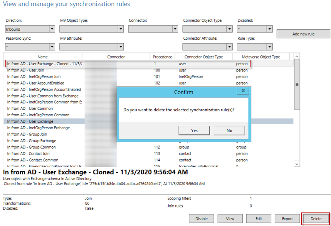 In from AD – User Exchange - Cloned ルール In from AD – User Exchange - Cloned ルール