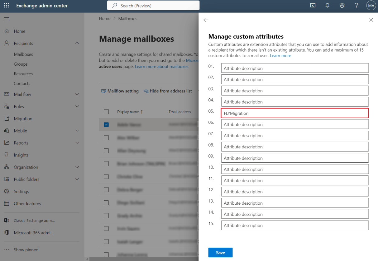 FLYMigration の入力 FLYMigration の入力