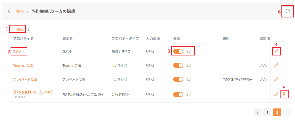 予約登録フォームの構成