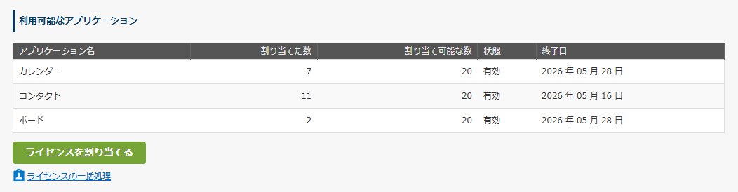 利用可能なアプリケーション